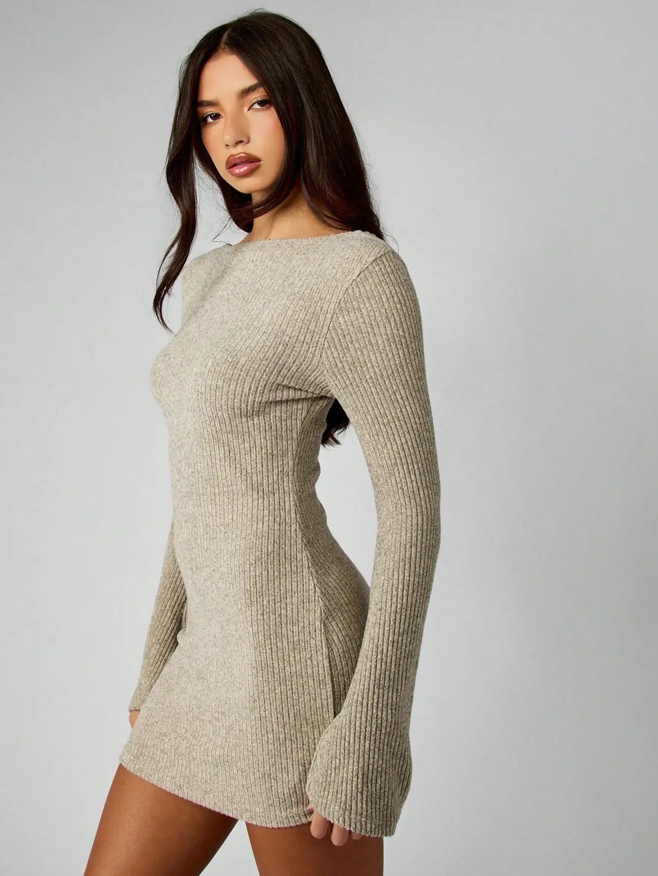 Ribbed Knit Long Sleeve Bodycon Mini Dress