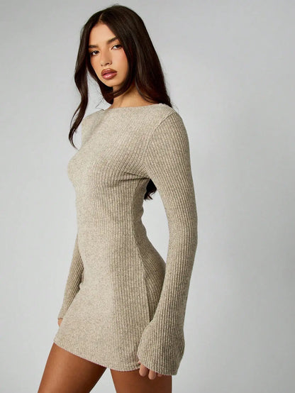 Ribbed Knit Long Sleeve Bodycon Mini Dress