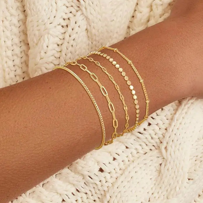 5-piece minimalist metal chain bracelet