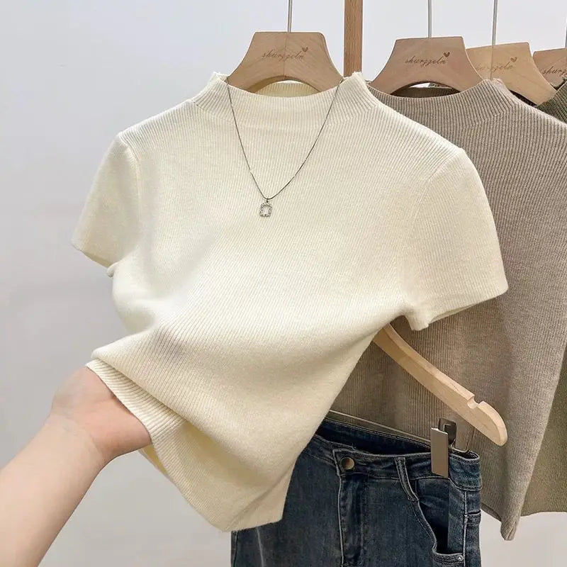 Turtleneck Solid Thin Pullover Knitted Sweater