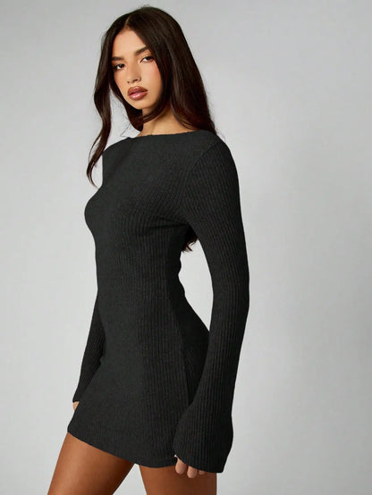 Ribbed Knit Long Sleeve Bodycon Mini Dress