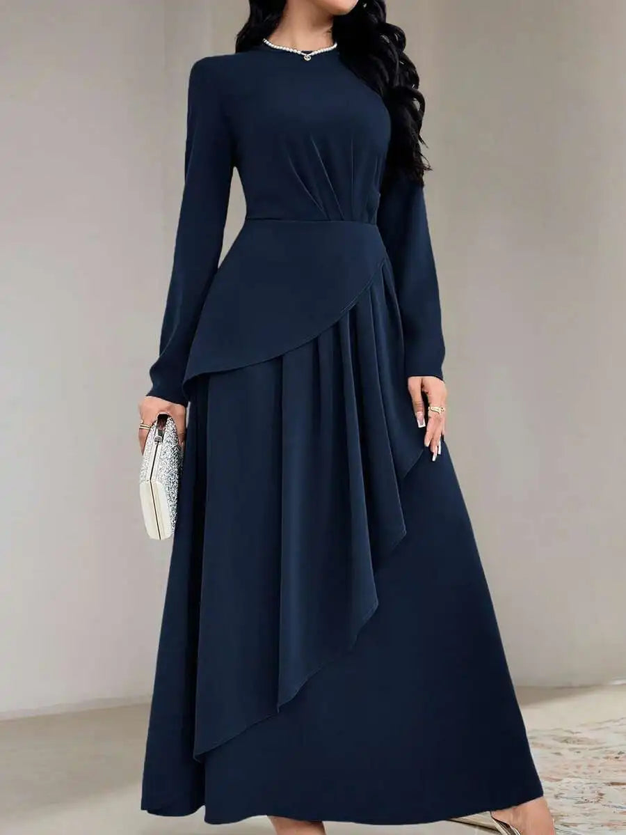 Sage Green Round Neck Long Sleeve Dress