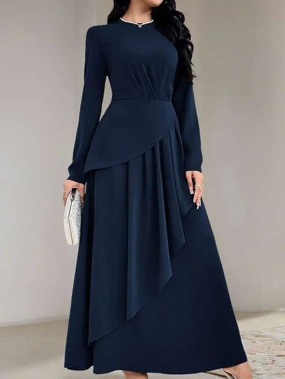 Sage Green Round Neck Long Sleeve Dress