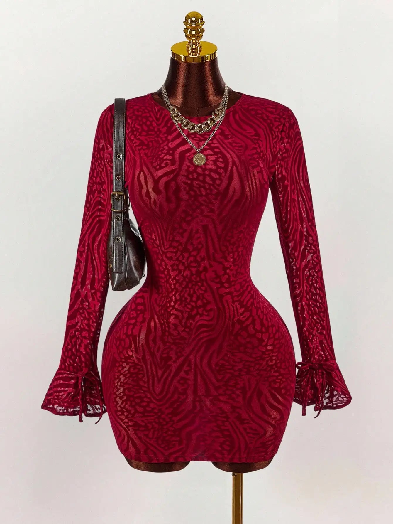 Sequin Elegant Mini Dress, Leopard Print