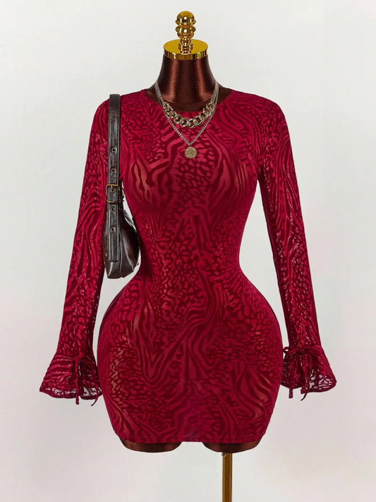 Sequin Elegant Mini Dress, Leopard Print