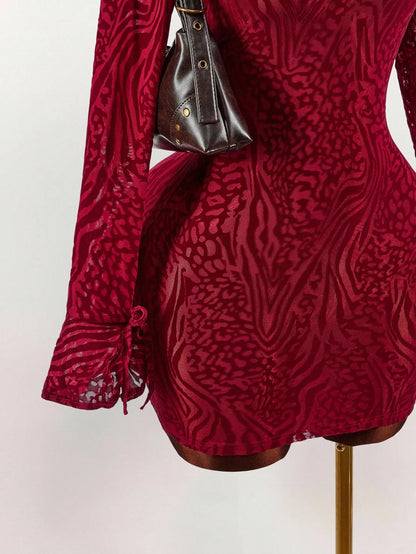 Sequin Elegant Mini Dress, Leopard Print