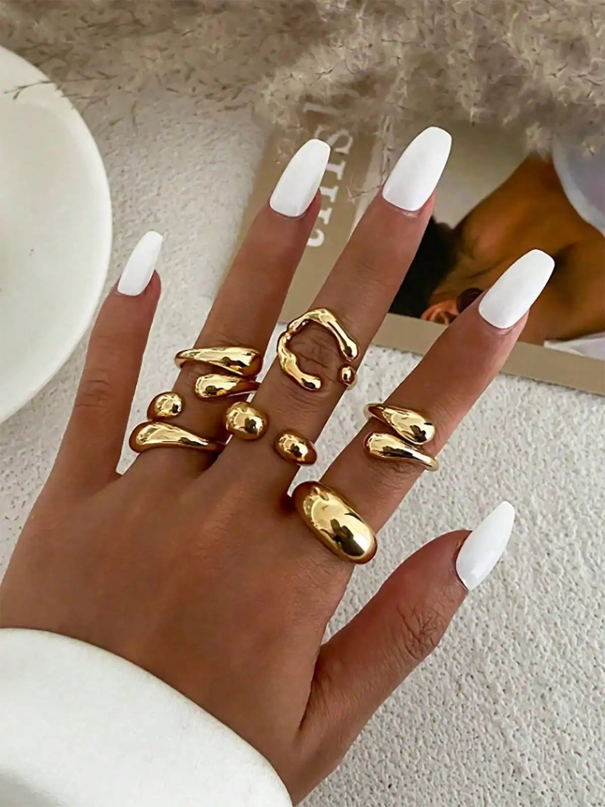 6pcs/Set Vintage Teardrop Design Rings,