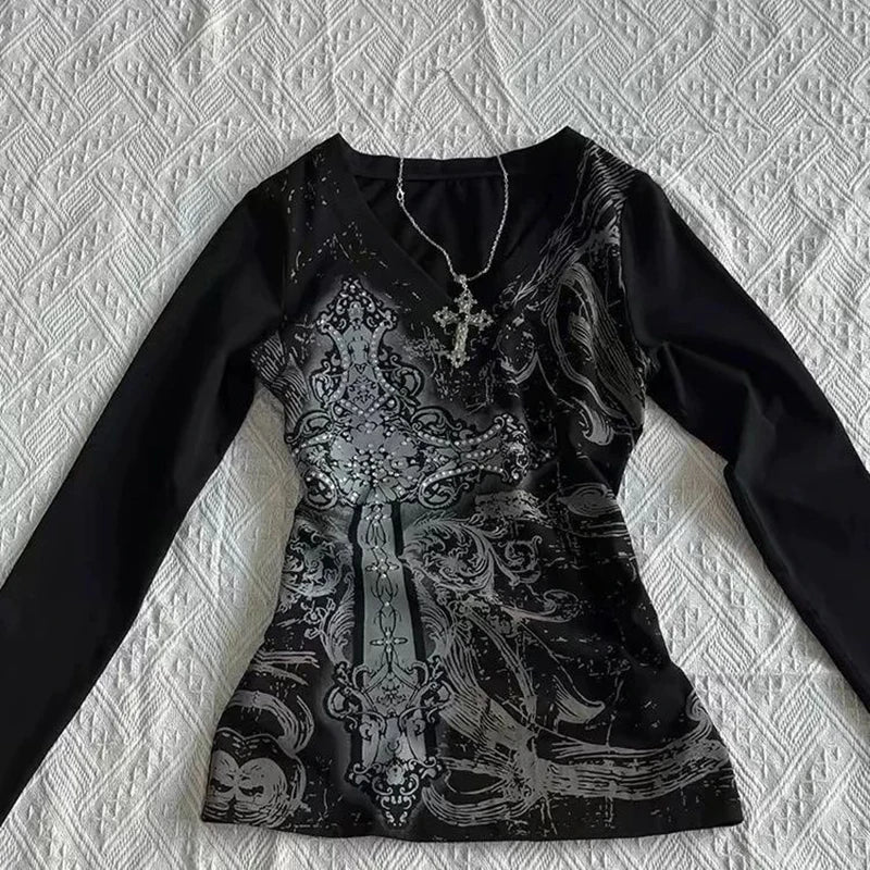 Vintage Punk T-Shirt Sexy  Gothic Slim Top