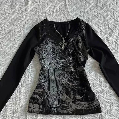 Vintage Punk T-Shirt Sexy  Gothic Slim Top