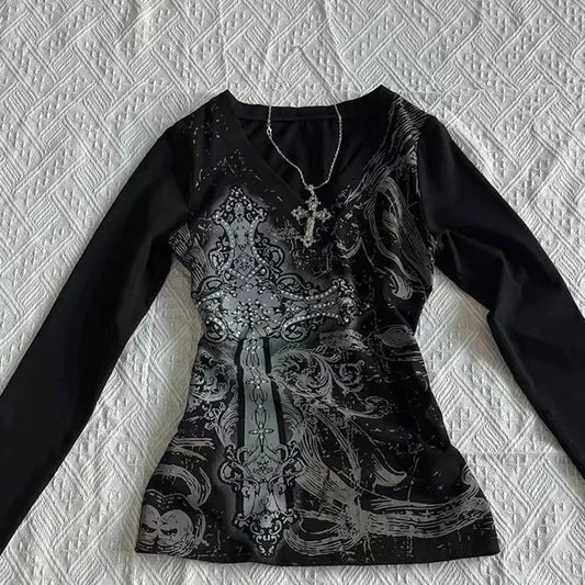 Vintage Punk T-Shirt Sexy  Gothic Slim Top