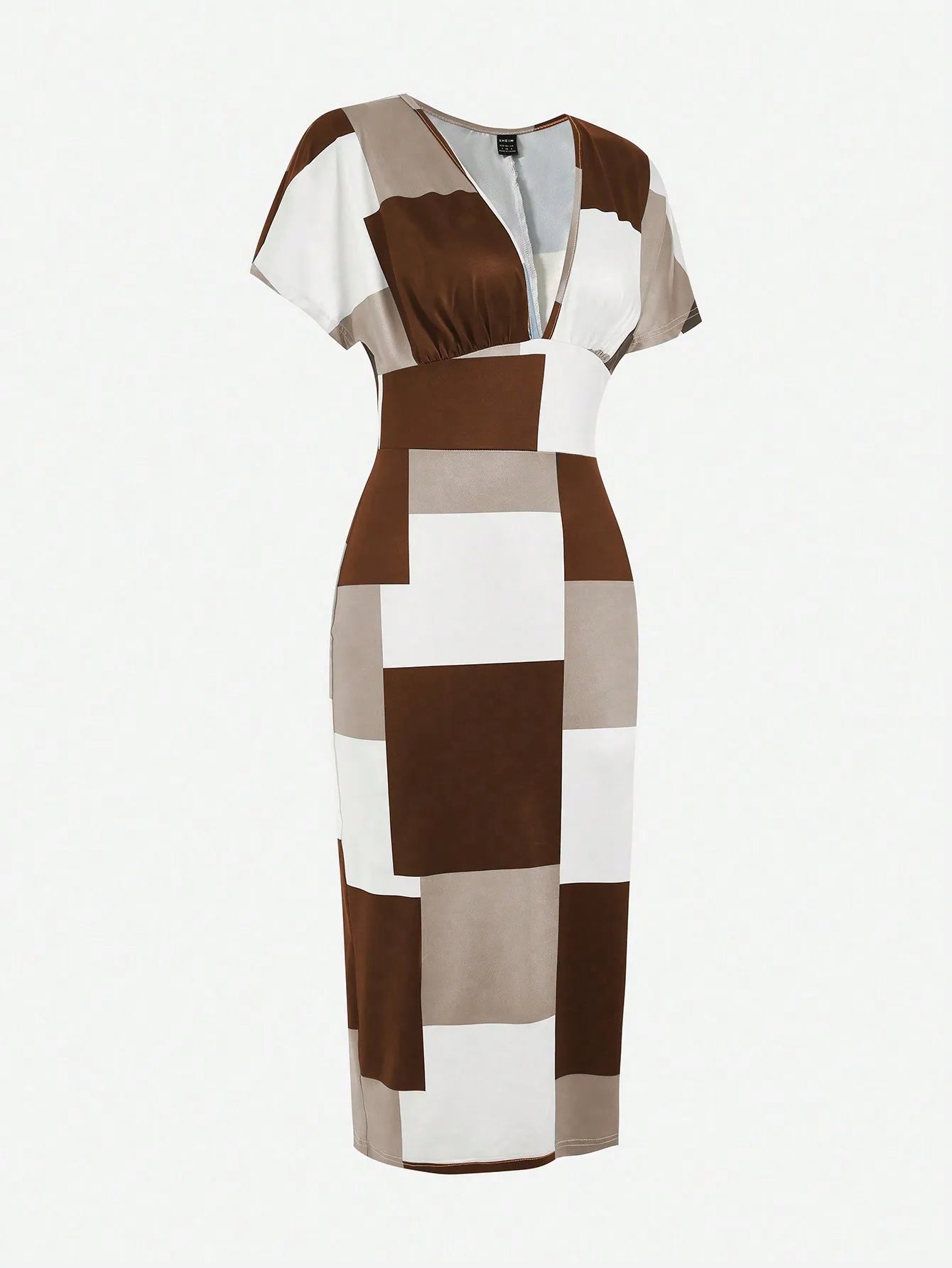 Deep V Neck Color block Midi Dress