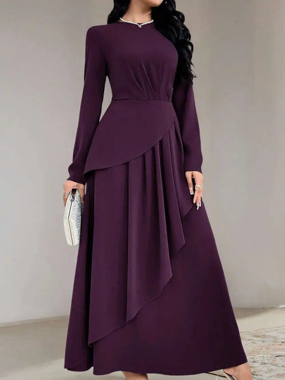 Sage Green Round Neck Long Sleeve Dress