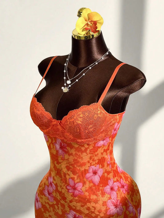 Floral Lace Mesh Bodycon Mini Dress