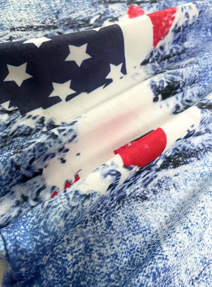 Elegant Floral Print Faux Denim Leggings,
