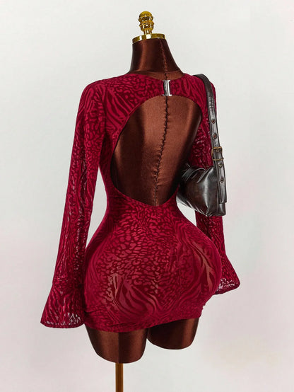 Sequin Elegant Mini Dress, Leopard Print