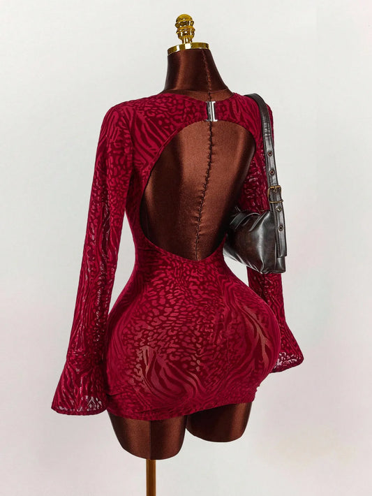 Sequin Elegant Mini Dress, Leopard Print