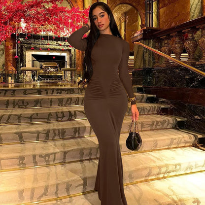 Long Sleeve Draped Sexy Bodycon Maxi Dress