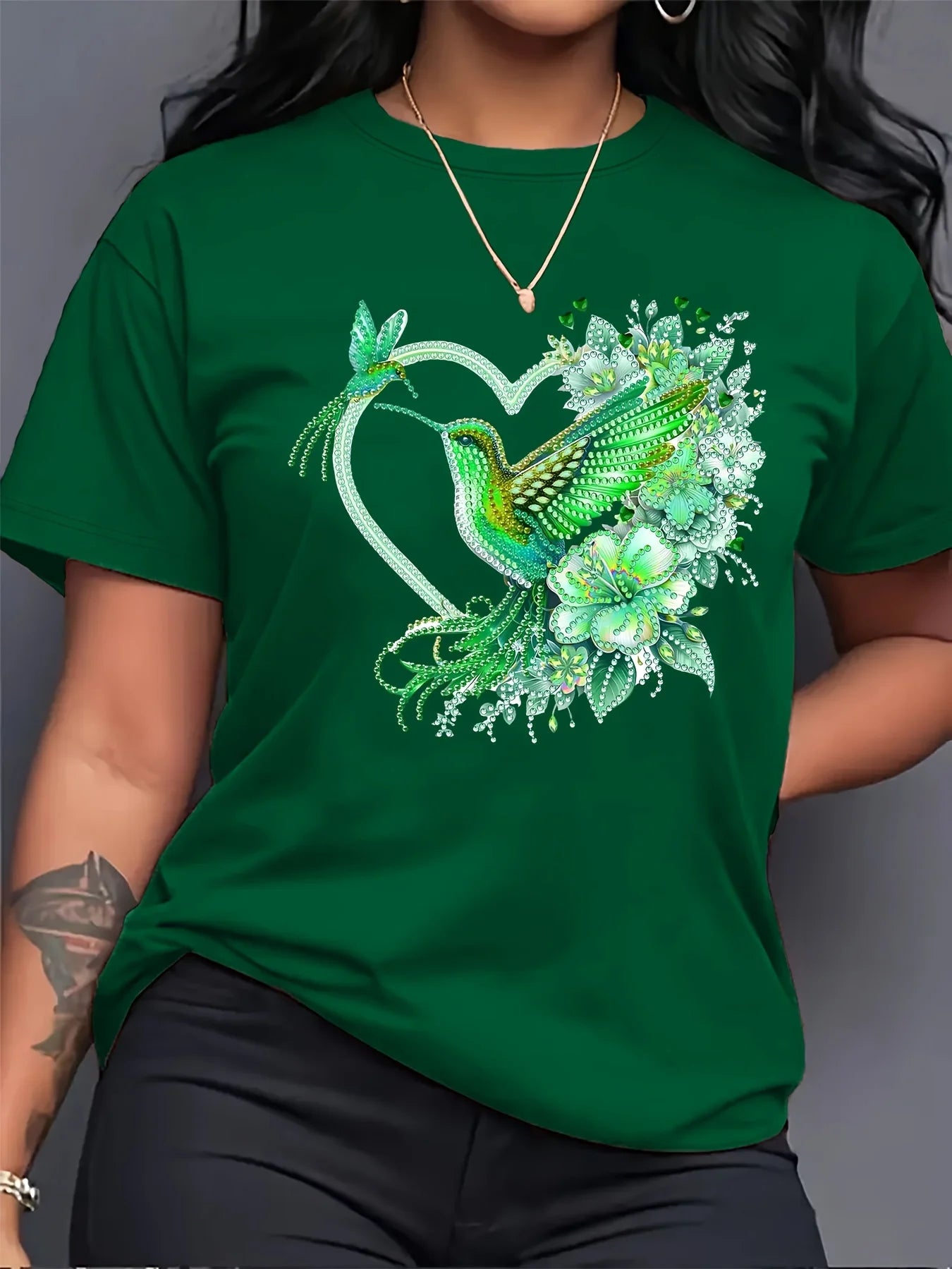 Floral Hummingbird Heart Women's Tee