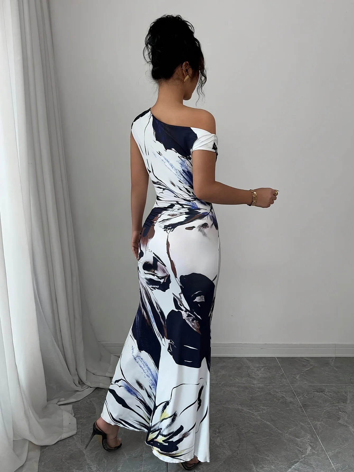 Elegant  Floral Print Asymmetrical Dress