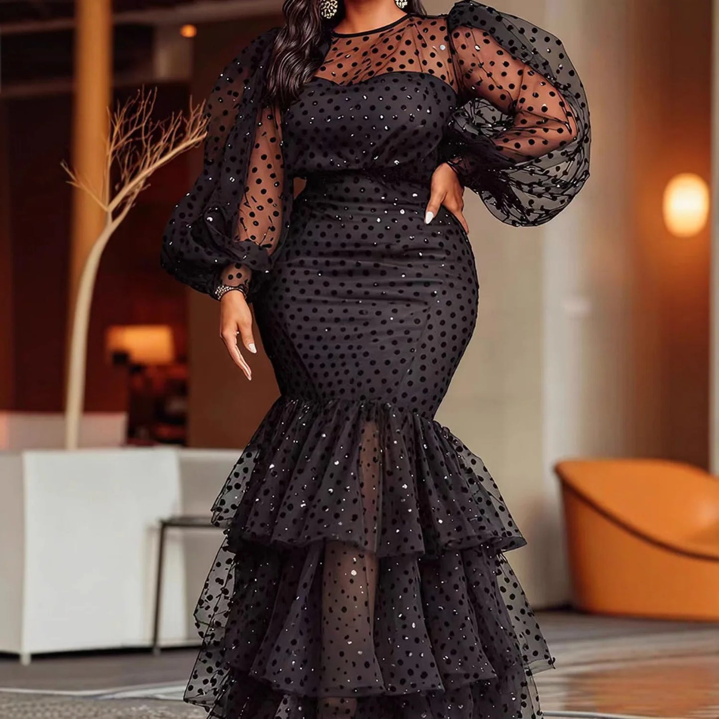 Sexy Bubble Flocking Polka Dot Dress