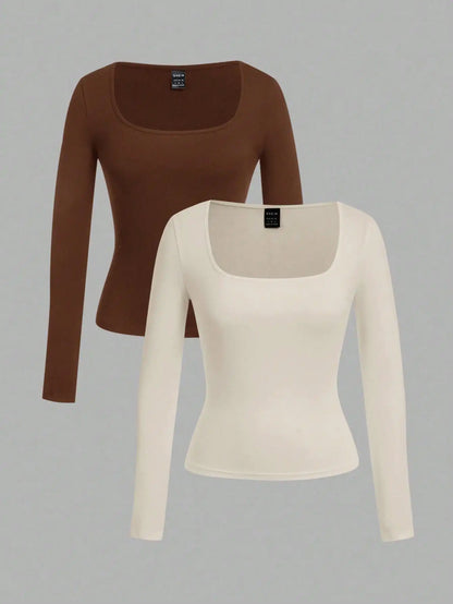 2-Pack Women's Square Neck T-Shirts -