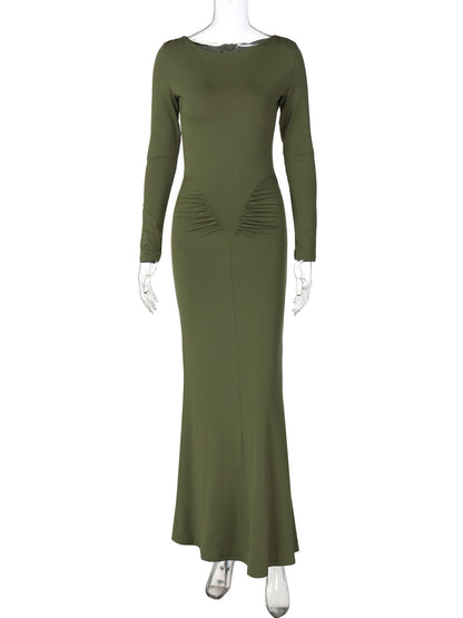 Long Sleeve Draped Sexy Bodycon Maxi Dress