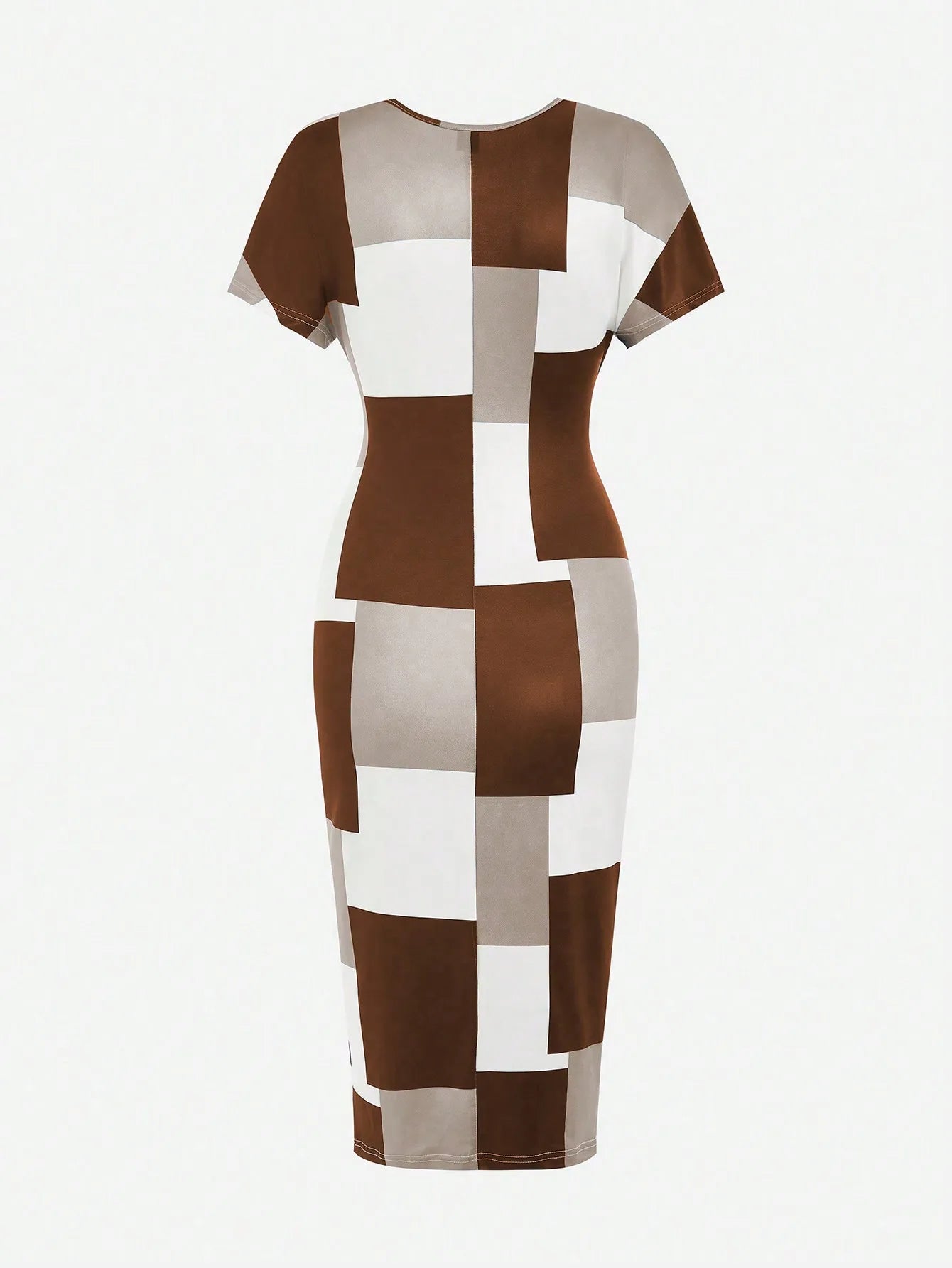 Deep V Neck Color block Midi Dress