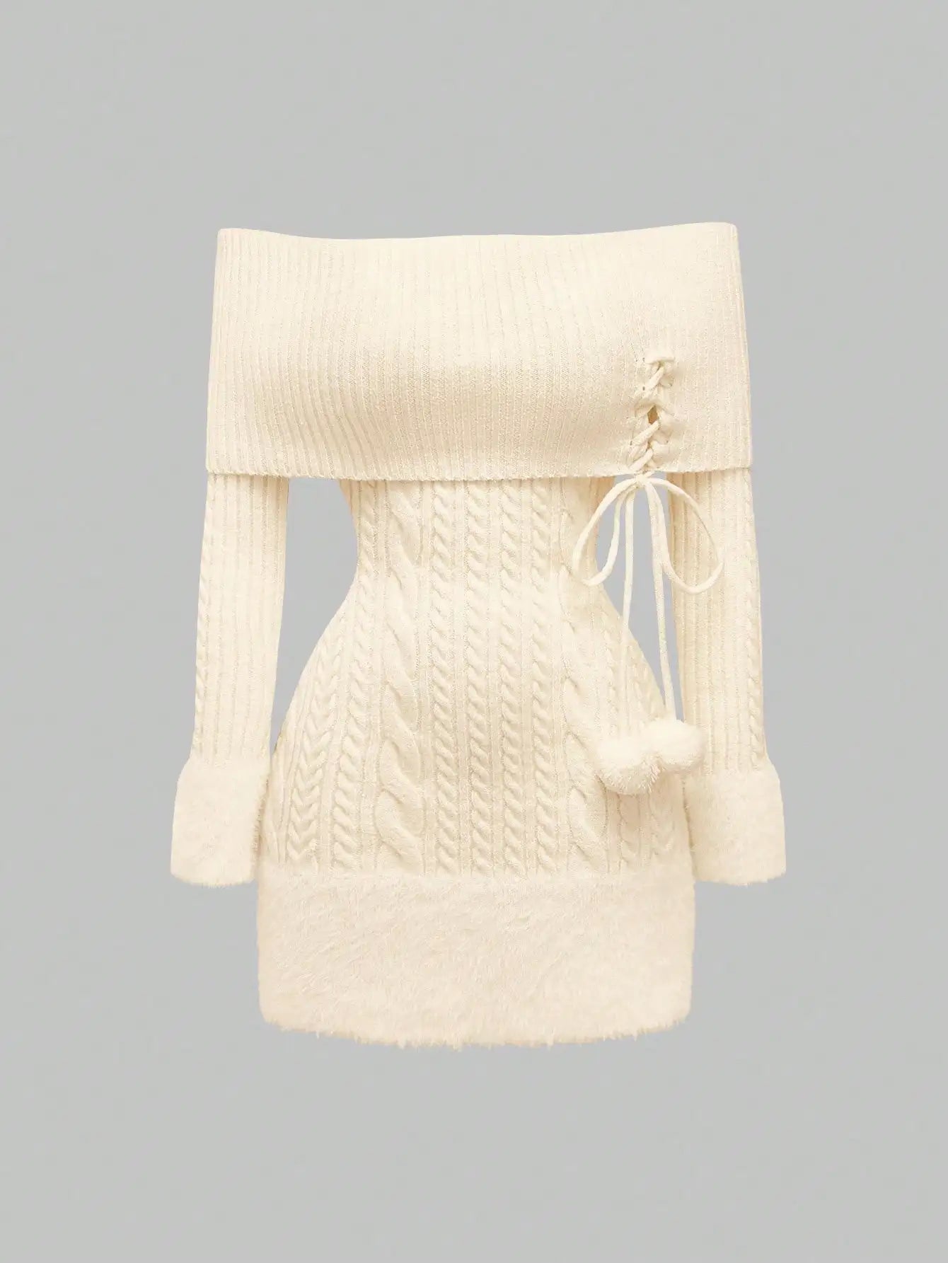 Kawaii Off Shoulder Fuzzy Sweater Dress