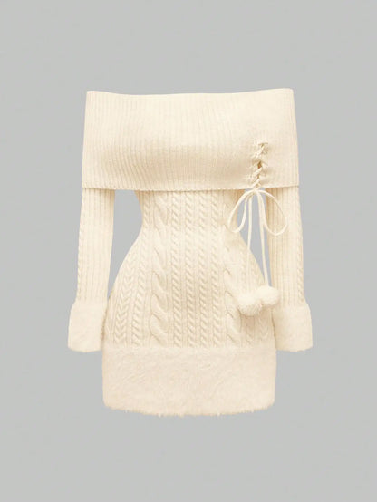 Kawaii Off Shoulder Fuzzy Sweater Dress