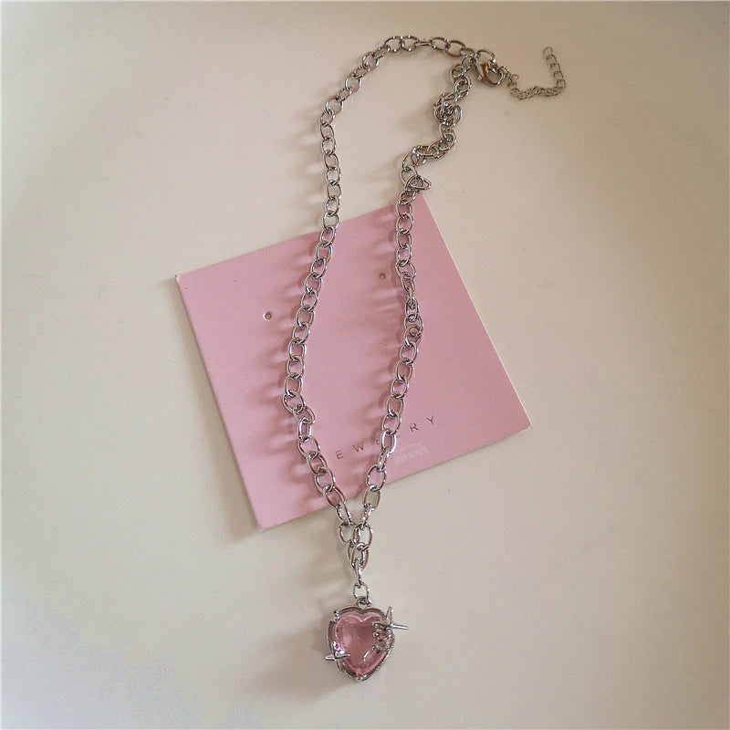 Bowknot Heart Pendant Beaded Pearl Chain Necklace