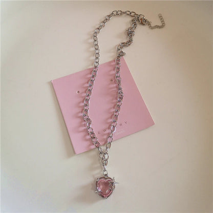 Bowknot Heart Pendant Beaded Pearl Chain Necklace