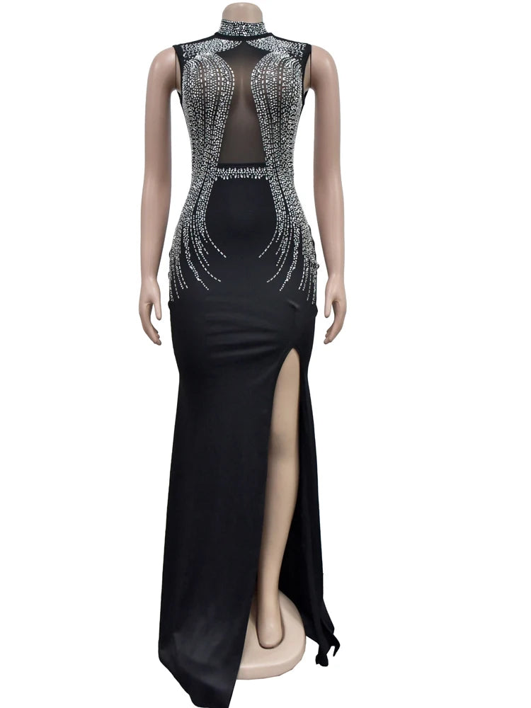 Beyprern Women's Black Mesh Bust Rhinestones