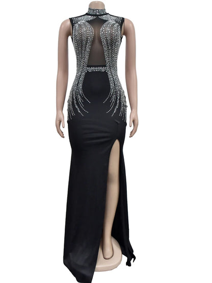 Beyprern Women's Black Mesh Bust Rhinestones