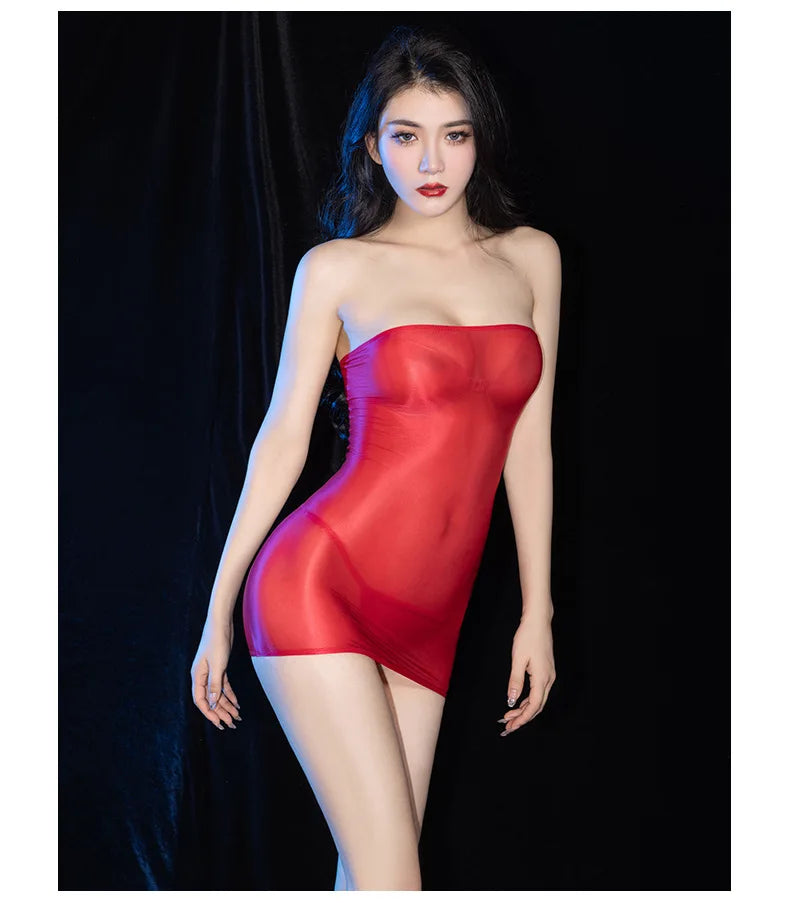 Sexy Oil Glossy Shin Sheer Micro Mini Dress