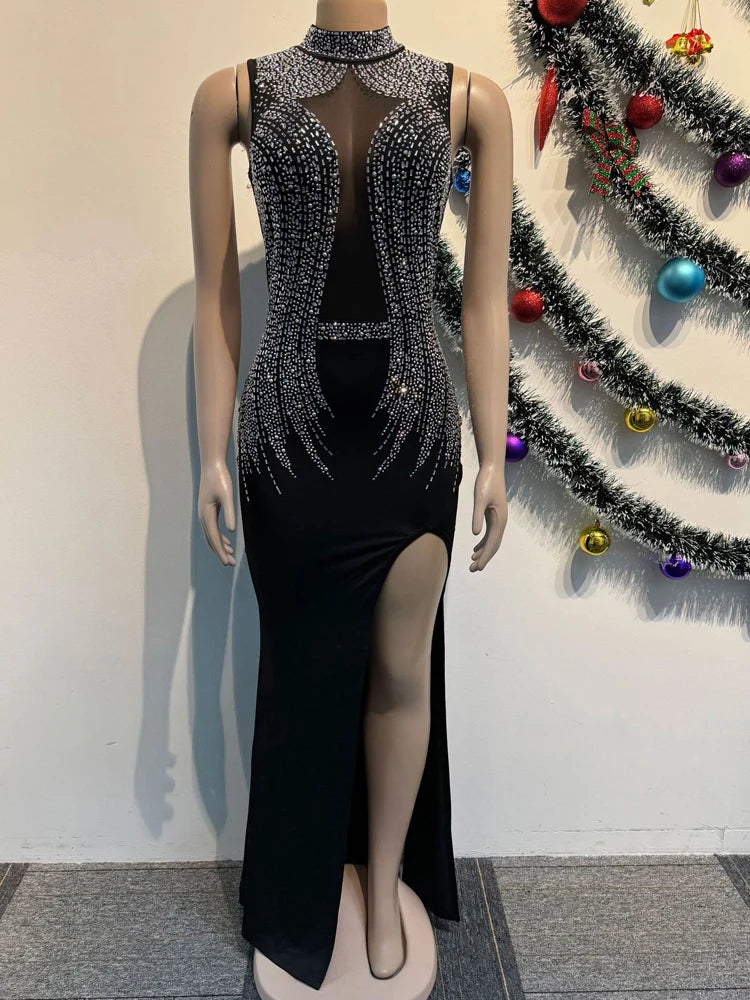Beyprern Women's Black Mesh Bust Rhinestones