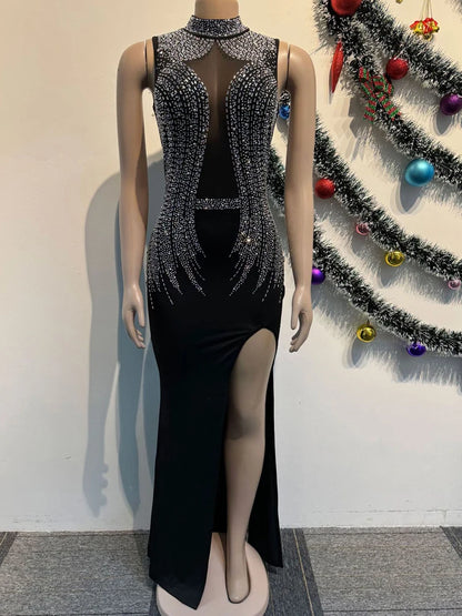 Beyprern Women's Black Mesh Bust Rhinestones