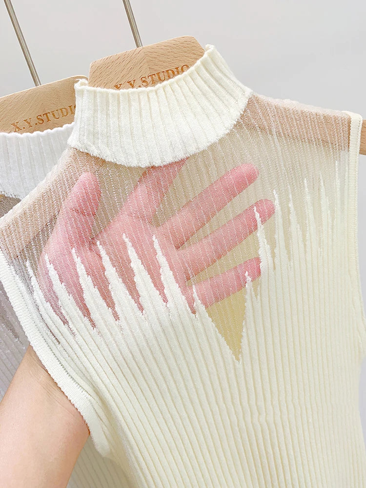 Mesh Knitted  Sleeveless Sweater