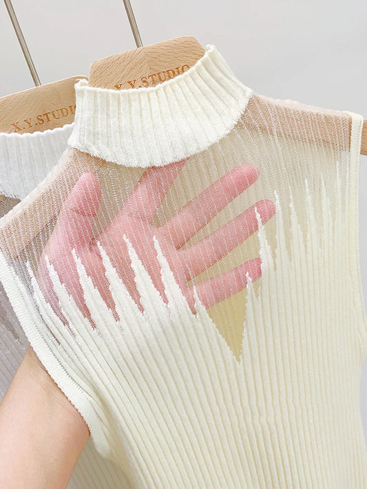 Mesh Knitted  Sleeveless Sweater