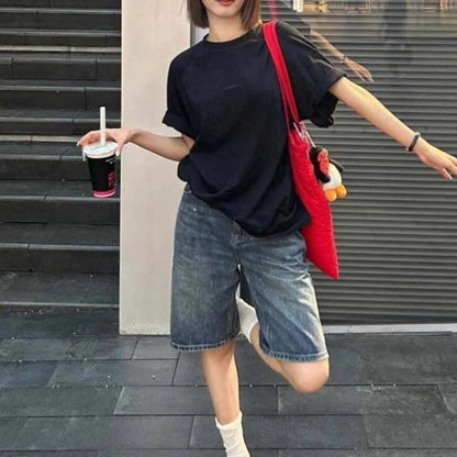 Casual Denim Shorts Wide Leg