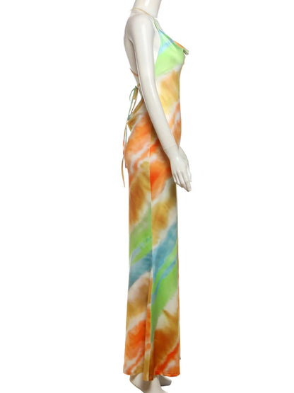 Swing Collar Colorful Fashion Maxi Dress