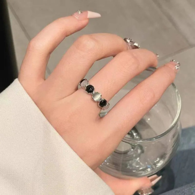 Black and White Cat's Eye Stone Ring