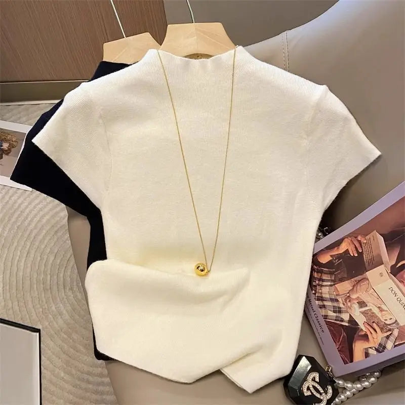 Turtleneck Solid Thin Pullover Knitted Sweater