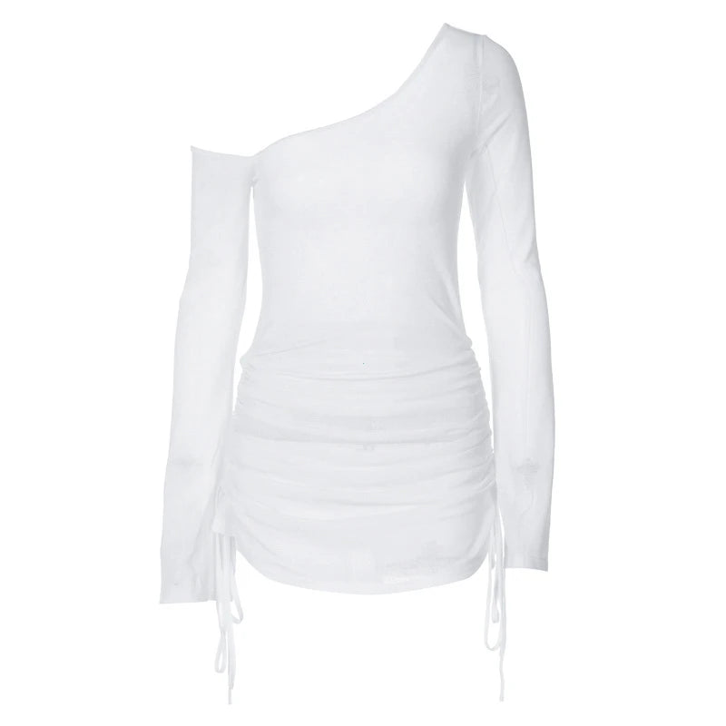 Straps Lace-Up See Through Draw String Mini Dress