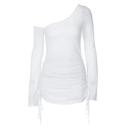 Straps Lace-Up See Through Draw String Mini Dress