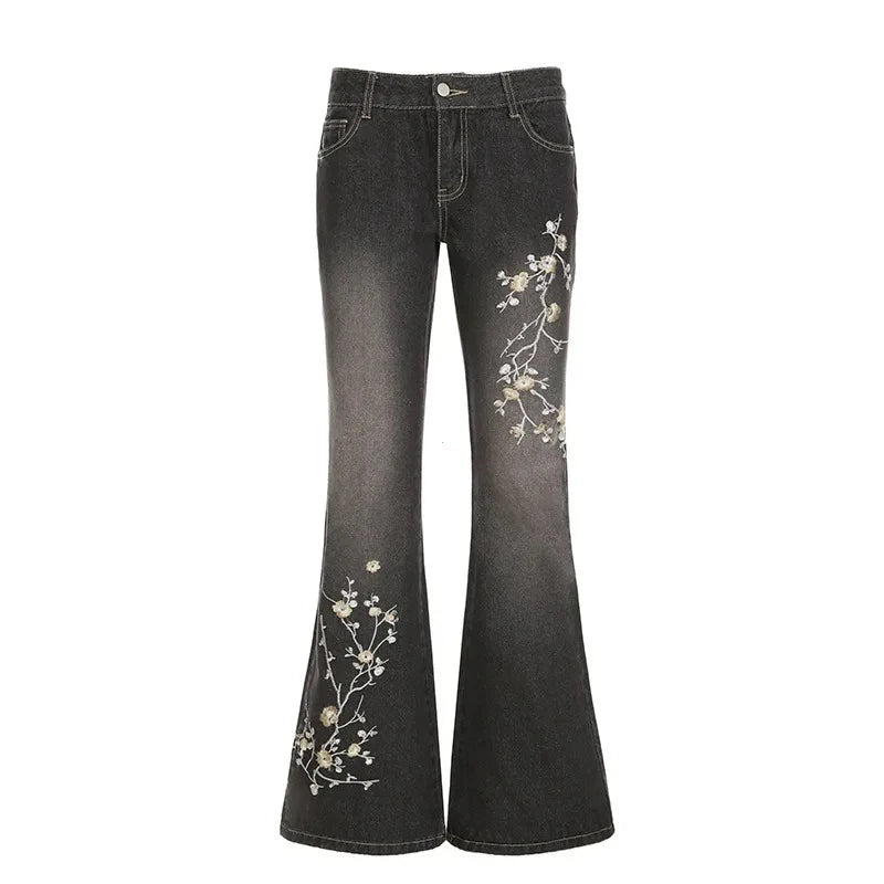 Floral Embroidery Jeans Vintage