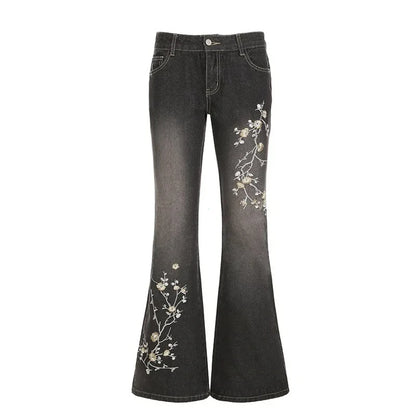 Floral Embroidery Jeans Vintage