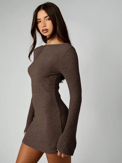 Ribbed Knit Long Sleeve Bodycon Mini Dress