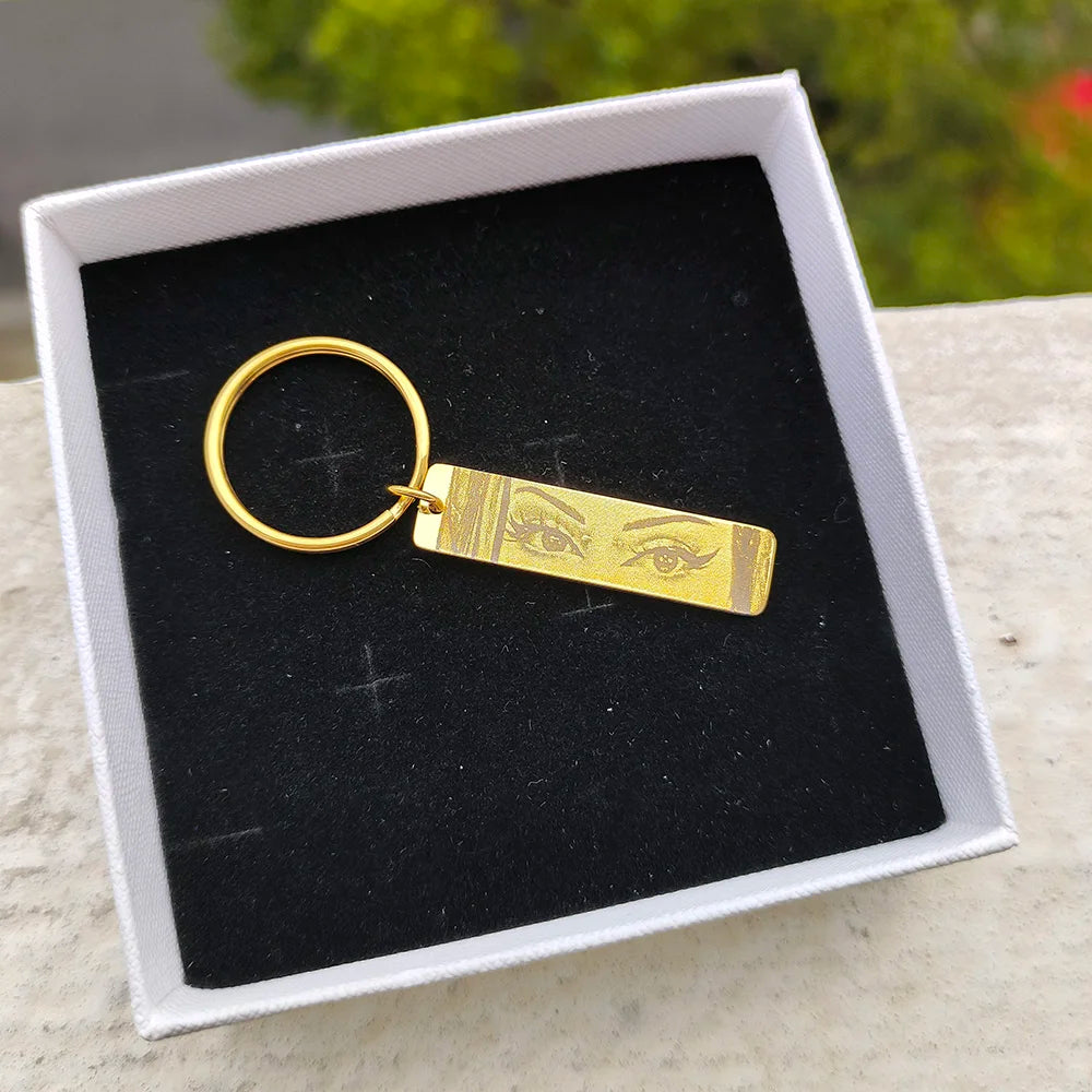 Eyes Photo Key Chain Gold Butterfly