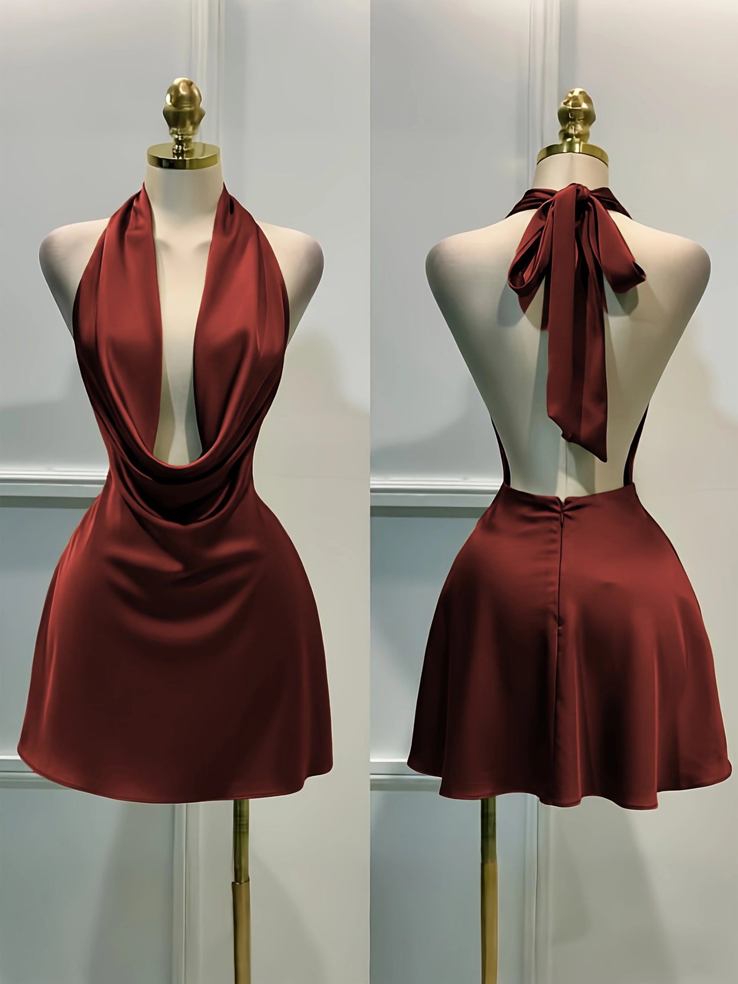 Elegant Satin, Open Back Fitted Midi Dress,