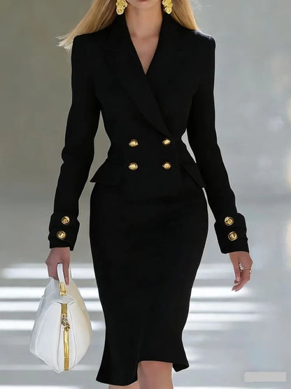 Women Elegant Blazer Double Breasted Dress